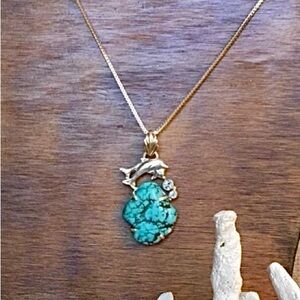 Turquoise & Topaz Dolphin Pendent